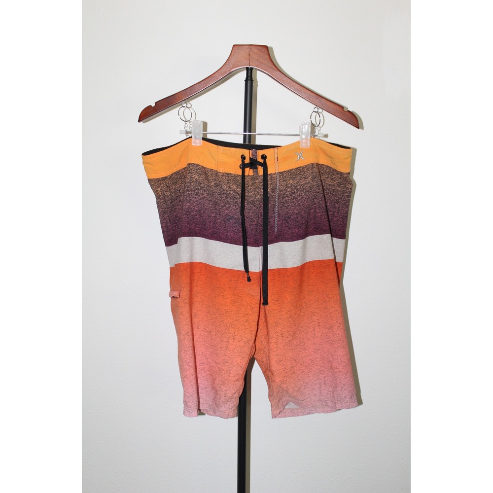 Hurley Phantom Men's Board Shorts Orange Purple Striped Sunset Swim Trunks 1502